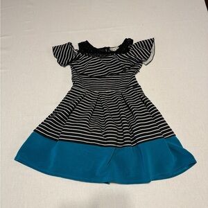 Knit Works Size 10 Girls Striped Black and Blue Kids Dress